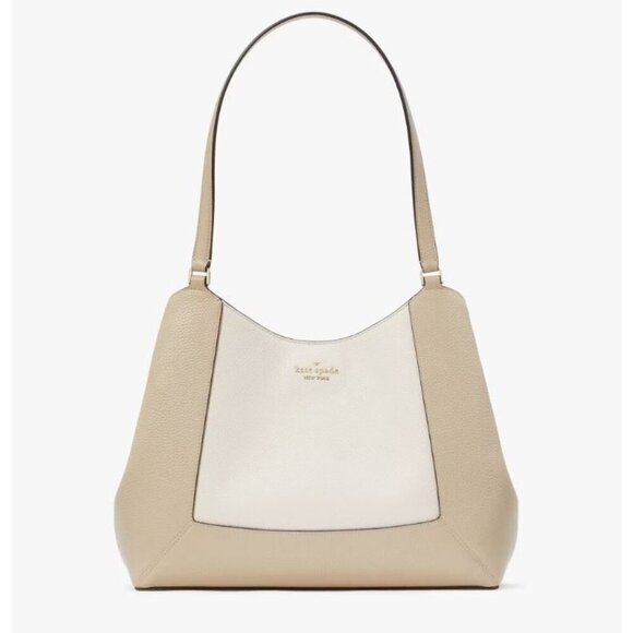 Kate Spade Womens Pebbled Leather Lena Sand Colorblock Large Shoulder Bag New - Picture 1 of 9